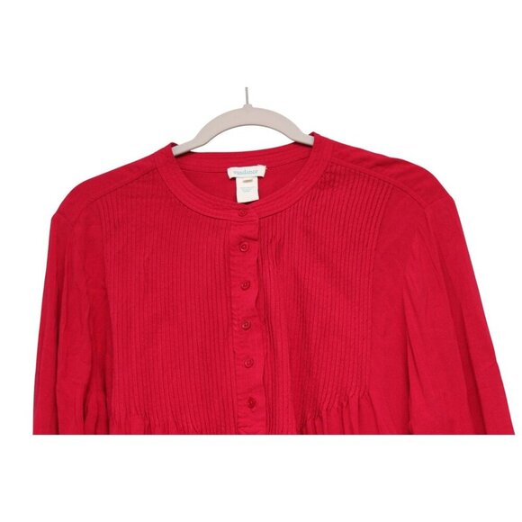 Sundance Blouse Top Petite Medium Pin Tuck Pleated Long Sleeve Half Button Flowy - Picture 2 of 12